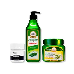 IMPORTADO MC - MINOXIDIL 5MG CAPS 60 + SHAMPOO ROMERO 520ML + CREMA DE CRECIMIENTO