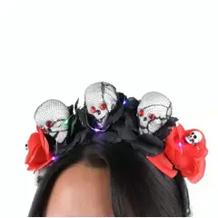 GENERICO - HALLOWEEN - Vincha de plástico con luz calaveras con flores