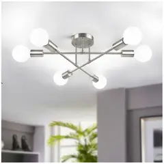 GENERICO - Lampara de Techo 6 Luces Plata - incluye focos tricolor