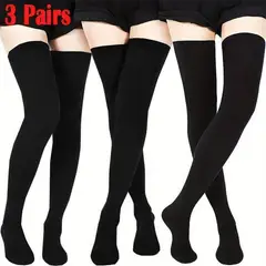 WHITE - 3 pack Medias Negras Largas para short o minifalda