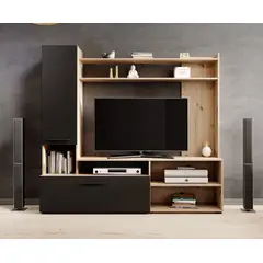 TU MESITA - Centro de Entretenimiento Logan color robleNegro 2 puertas