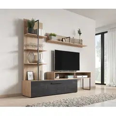 TU MESITA - Juego Mesa de TV + Repisa + Estanteria Casius color Marrón