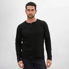 Drop The Label - Polo Henley Negro 100% Algodón Pima