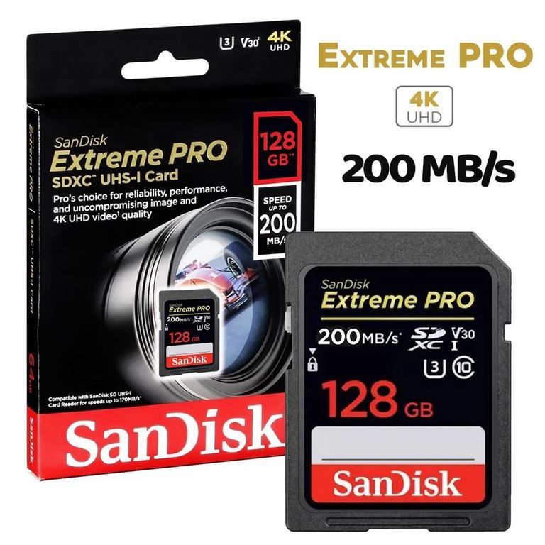 Extreme PRO 128GB SDXC Tarjeta de Memoria 200MBs