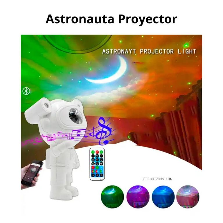 Astronauta Proyector Luces Led Decoración Galaxia Parlante Bluetooth