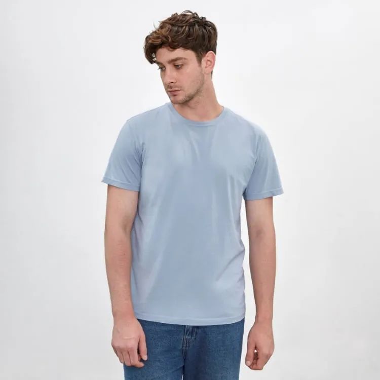 Polo Celeste para Hombre Cuello Redondo Manga Corta Algodón Pima