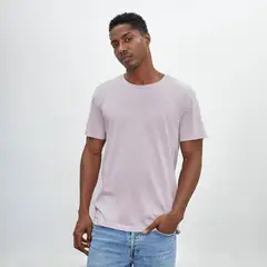 DROP THE LABEL - Polo Lila Claro para Hombre Cuello Redondo Manga Corta Algodón Pima