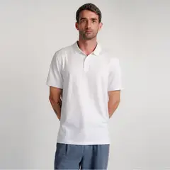 DROP THE LABEL - Polo Camisero Piqué Blanco para Hombre Manga Corta Algodón Pima