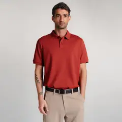DROP THE LABEL - Polo Camisero Piqué Rojo Ladrillo para Hombre Manga Corta Algodón Pima