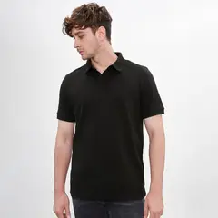 DROP THE LABEL - Polo Camisero Piqué Negro para Hombre Manga Corta Algodón Pima