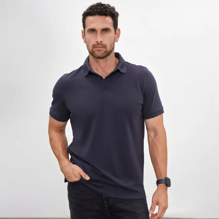 Polo Camisero Piqué Azul Oscuro para Hombre Manga Corta Algodón Pima