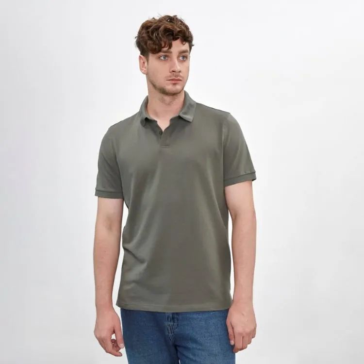 Polo Camisero Piqué Verde Oliva para Hombre Manga Corta Algodón Pima