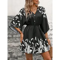 KAST PE - Vestido corto Verano Valeria Negro manga ancha - Talla M