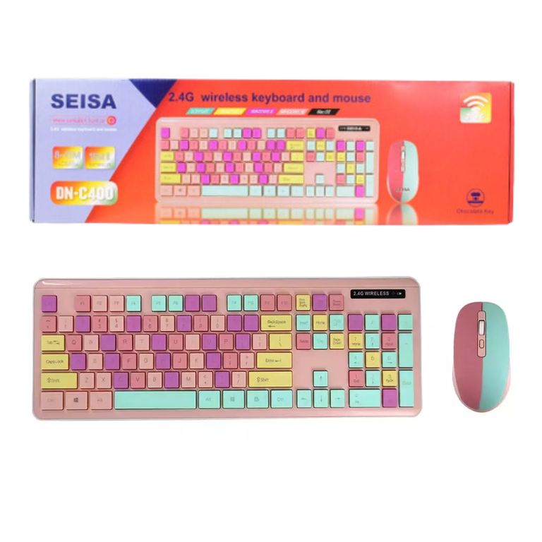 Kit Teclado y Mouse Inalámbrico para Pc Laptop Rosado