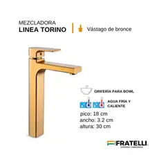 FRATELLI - GRIFO MEZCLADORA BAÑO ALTO MONOCROMADO DORADO