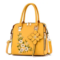 DANWEILE - Bolso bandolera informal bolso mujer con decoración floral-amarillo