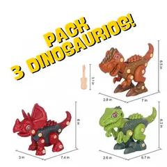 GENERICO - PACK 3 JUGUETES DINO ARMABLE CON LANZADOR