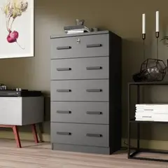 GENERICO - Cómoda con Llave George 5 Cajones Negro R&R MUEBLES