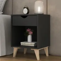 GENERICO - Velador Vintage Girona Negro 1 Cajón R&R MUEBLES