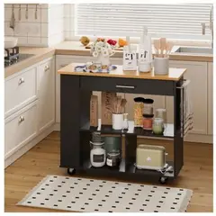 GENERICO - Isla de Cocina con Ruedas Bayóvar Negro R&R MUEBLES