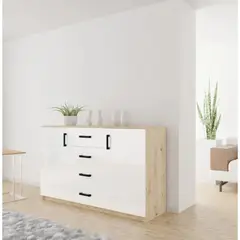 R&R MUEBLES - Aparador Moderno Blossom Blanco y Duna