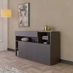 R&R MUEBLES - Aparador Vajillero Moderno Lucila Wengue/Negro 1 Cajón 3 Puertas