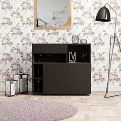 R&R MUEBLES - Aparador Vajillero Organizador César Negro RR MUEBLES