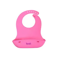 KOALI - Babero Bebe de Silicona Rosado con Bolsillo Recolector