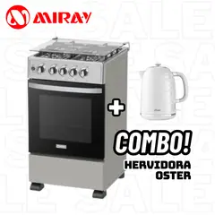 MIRAY - COCINA DE PIE A GAS 4 HORNILLAS CROMA - RUBI PLUS + HERVIDOR OSTER BLANCO