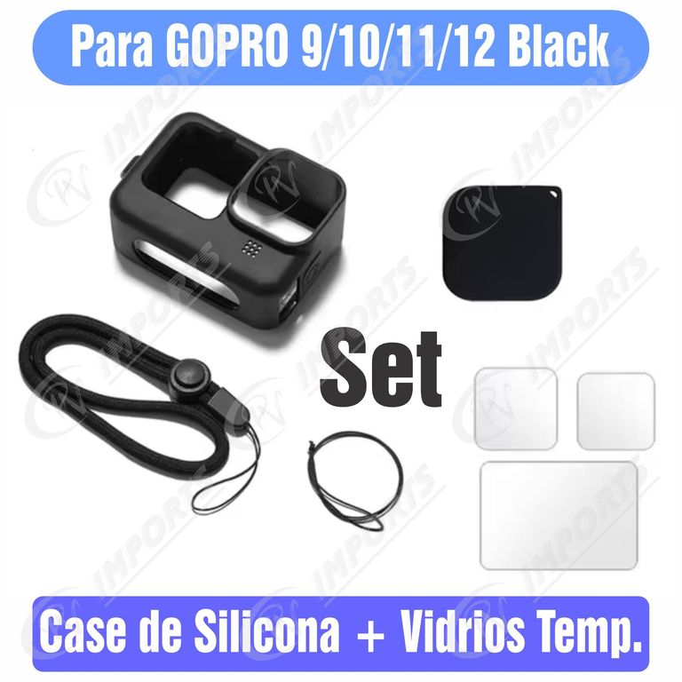Funda de Silicona + Vidrios templados para Gopro 9 10 11 12 13 Black