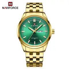 NAVIFORCE - Reloj Hombre NF9203 Oro Verde Analógico Correa Inoxidable