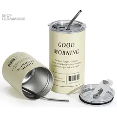 GENERICO - Taza de acero inoxidable con pajita 600ml