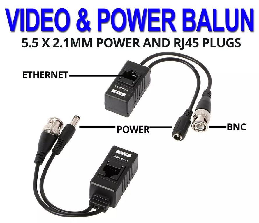 Balun de video con conector de alimentación BNC a RJ45 UTP Cat5