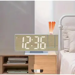 GENERICO - Reloj Digital Despertador con Proyector LED Temperatura Alarma Blanco
