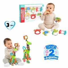 Baby - Pack Bebé: Set 6 Sonajeros Mordedor + Peluche Jirafita Sensorial