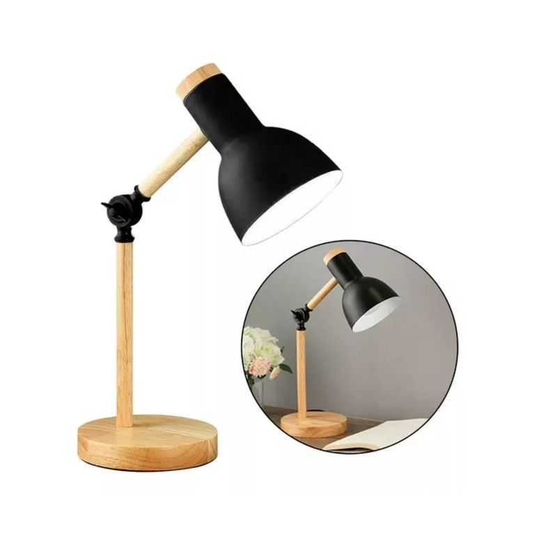 Lámpara De Mesa Escritorio Moderna Con Base De Madera