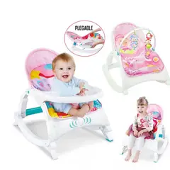 IDEAL - Silla de comer mecedora 3 en 1 con vibrador blanco rosado