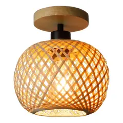 HOME NEAT - Lámpara de Techo de Bambú Vintage E27 Ø20cm-