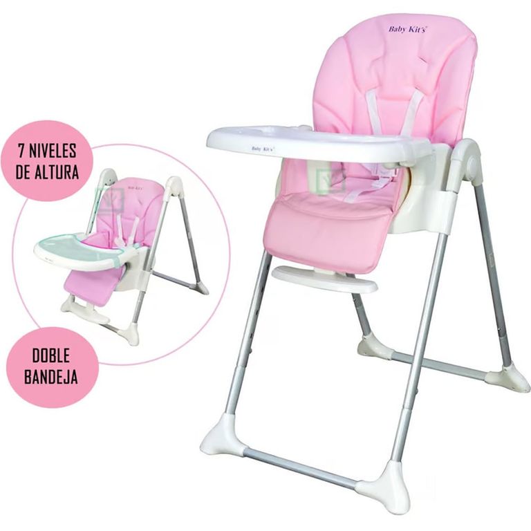 Silla de Comer ELEGANT Regulable Reclinable y Plegable rosa