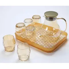 GENERICO - Set Moderno Jarra y 6 Vasos Curvos en Dorado Translucido