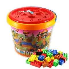 GENERICO - Balde Creativo con Bloques de Construcción Coloridos y Tapa Reloj para Niños -100 pcs