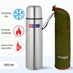 THERMOS - Termo de Bebida LIFESTYLE + FUNDA 350 ML Plateado