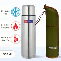 THERMOS - Termo de Bebida LIFESTYLE + FUNDA 500 ML Plateado