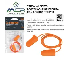 TRUPER - TAPÓN AUDITIVO DESECHABLE DE ESPUMA Y CON CORDÓN x 20 und