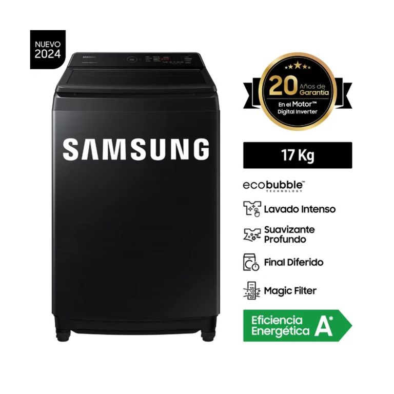 LAVADORA ECOBUBBLE 17KG WA17CG6441BVPE Negro