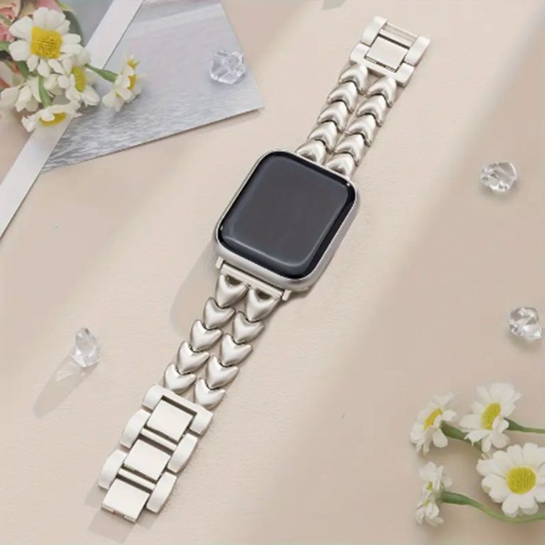 Correa Metalica Doble Coraznes 42mm - Plata