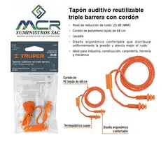 TRUPER - Tapón auditivo reutilizable triple barrera con cordón x 5 paquetes