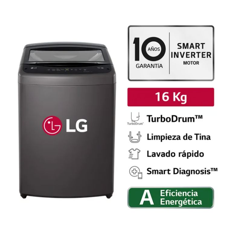 LAVADORA TURBODRUM CARGA SUPERIOR 16KG WT16BVTB NEGRO.