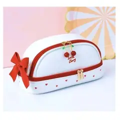 GENERICO - CARTUCHERA CEREZA CUERO PU BLANCO CON ROJO