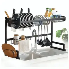 GENERICO - Organizador Escurridor de Platos Utensilios de Acero Inoxidable Negro